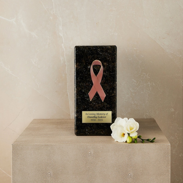 Breast Cancer Tribute Marble Cremation Urn - Color: Peacock