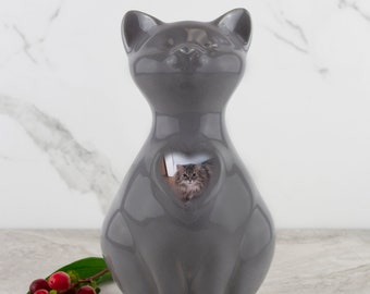 Personalized Light Grey Cat Urn ~ Quality Porcelain