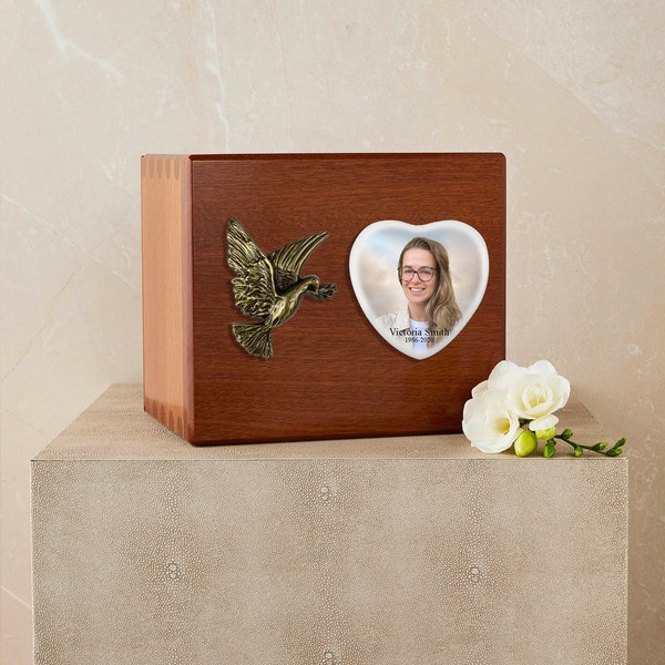 Wooden Cremation Urn - Peace Dove