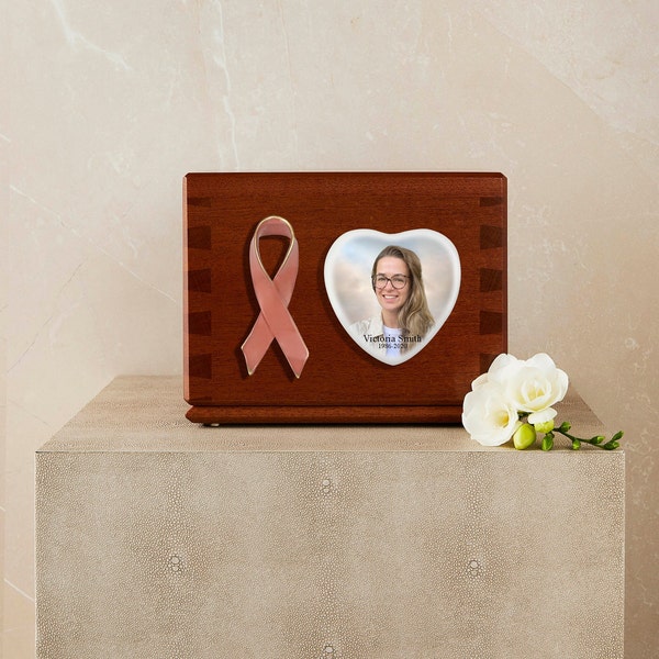 Breast Cancer Wooden Cremation Tribute Urn