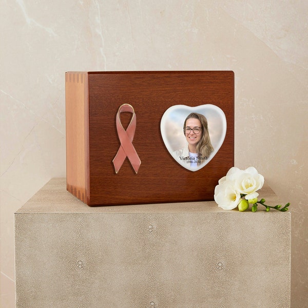 Breast Cancer Wooden Cremation Tribute Urn