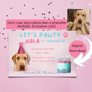 DIGITAL Dog Birthday Party Invitations, Personalized Party Invite, Dog Photo for Birthday Invitation, Digital, Printable, Pet Party