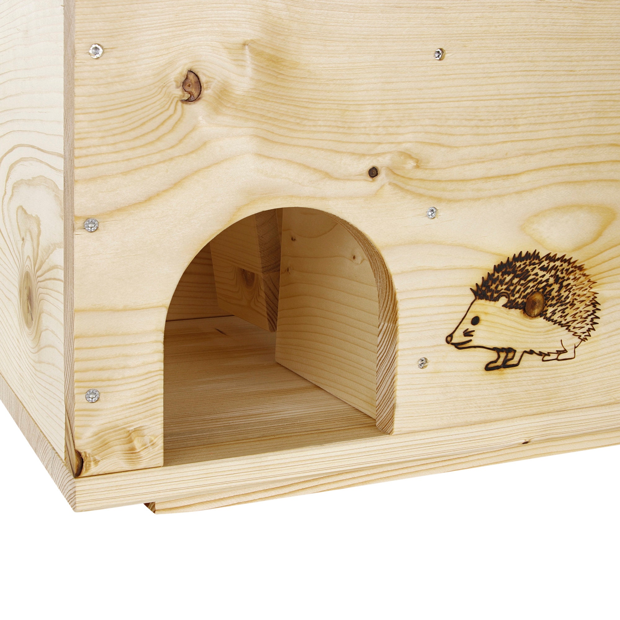 Maison Pour Hérisson En Pin Lasuré - Abri D'hivernage Avec Toit Amovible Et Rabat Anti-rat - Dimensions 35x25x22 Cm (sans Toit)