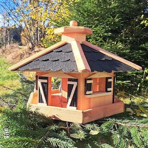 Vogelhaus Futtersilo Futterhaus Vogelfutter Vogelvilla Vogel im Bauernhausstil schwarz (BVS)