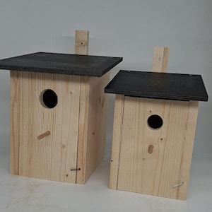 Nido/cavità di nidificazione per uccelli, casetta per uccelli/nido da appendere, cavità di nidificazione, piastra scorrevole con foro di ingresso e trespolo, naturale, set da 2