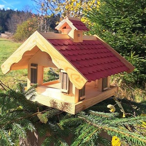 Almhütte Vogelhaus Futtersilo Futterhaus Vogelfutter Vogelvilla Vogel Rot AR1