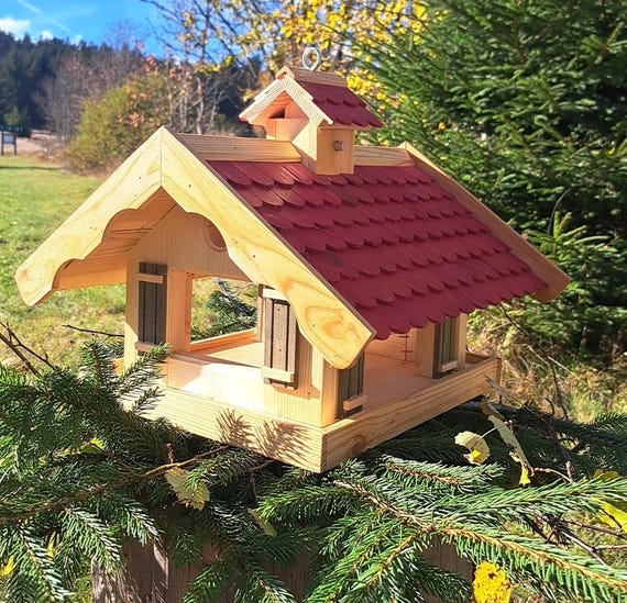 Almhütte Vogelhaus Futtersilo Futterhaus Vogelfutter Vogelvilla Vogel Rot AR1