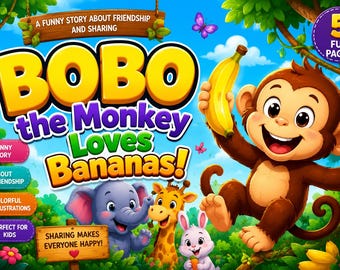Bobo the Monkey Loves Bananas Children's Story Book | Friendship, Sharing (PDF Download)