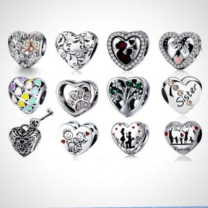 925 sterling silver heart shape charms, beads, love, couple. family, mom, heart, letter, best fiend, sister, daughter, charm, Pandora  beads