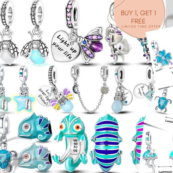 925 sterling silver luminous charm, ocean, firefly, star, moon, jelly fish, bee, octopus, see, glowing charm, chameleon, glow pandora charms