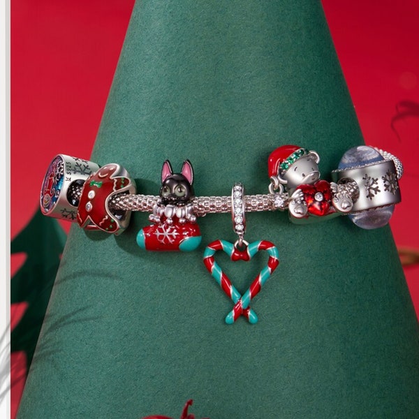 Breloques de Noël pour bracelets, breloque bonhomme de neige en sapin de Noël flocon de neige, cadeau de Noël Pandora, breloque de cadeau de Noël,