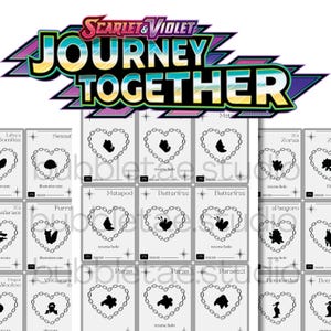 Plantilla imprimible para carpeta con lista de la colección principal y la colección maestra de Pokémon Journey Together