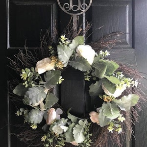 Metal Monogram wreath holder, Vine font monogram wreath hook, Door Hanger, Customized wreath Hanger, Door Hanger