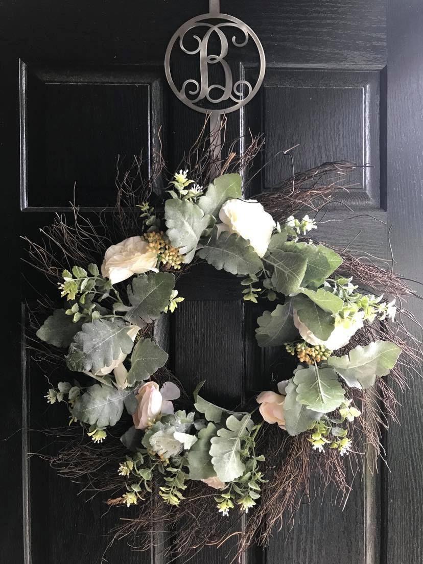 Metal Monogram wreath holder, Vine font monogram wreath hook, Door Hanger, Customized wreath Hanger, Door Hanger