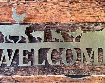 Goat Welcome Sign, Metal Welcome, Happy Goat Sign, Farm Animal Welcome Sign