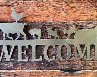 Placa de boas-vindas de cabra, Placa de boas-vindas de metal, Placa de cabra feliz, Placa de boas-vindas de animais de fazenda