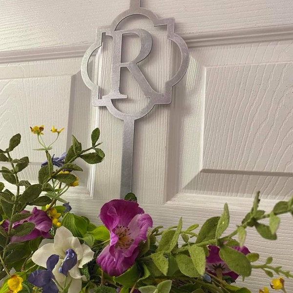 Moroccan Metal Monogram wreath holder, Quatrefoil monogram wreath hook, Door Hanger, Customized wreath Hanger, Door Hanger