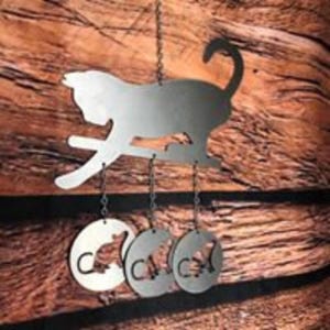 Campanello a vento a forma di gatto, Campanello a vento a forma di gattino, Arte da giardino per gatti, Regalo per amanti dei gatti