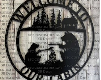 Placa de cabana de urso, Placa de cabana de metal, Bem-vindo à nossa cabana, Placa de urso de metal, Placa de boas-vindas de urso, Placa de urso, Cabana