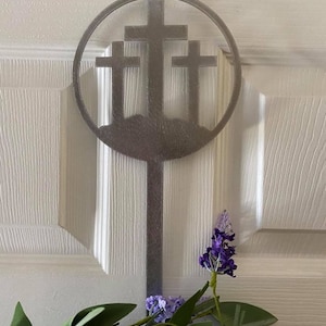 Kreuzkranzhaken, Kreuzkranzhalter, Metallkranzhaken, Osterkranzhaken, christlicher Kranzhaken, Kreuzigung, Kalvarienberg
