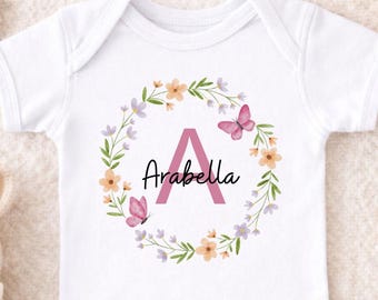 Personalised Baby Bodysuit Floral Name