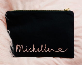 Black Personalised Make Up Bag - Any Name - Valentines Gift -Valentine - Christmas Birthday Gift - Make Up Bag - Cosmetic Bag Gifts for her