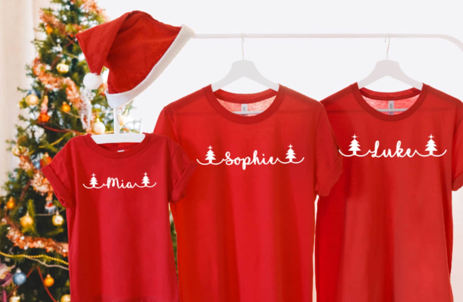 T-shirt Sapin De Noël Personnalisé - Pour Homme, Femme Et Enfant, Marque Fruit Of The Loom