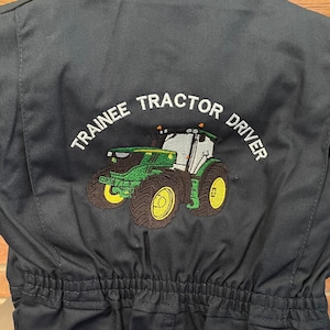 Embroidered Trainee Tractor Driver - Green Tractor Overalls - Navy