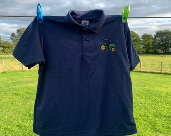 Kids Polo with Tractor Design, Embroidered Shirt, Boys Summer Top, Farm Theme Clothing