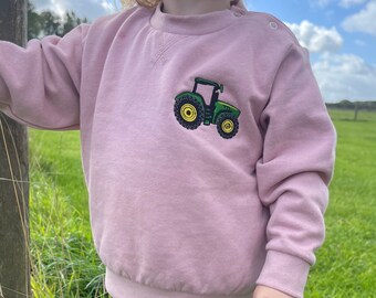 Kids Sustainable Sweatshirt Embroidered With Tractor Design