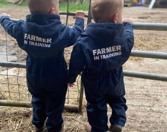 Farmer In Training Printed Overalls  - Navy
