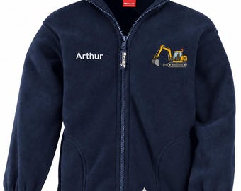 Personalised Kids Fleece Jacket, Embroidered Digger Fleece, Boys Girls Farm Clothing, Tractor Farm Gift, Custom Name Children’s Fleece