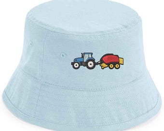 Embroidered Tractor & Square Baler Bucket Hat – Farm Machinery Aesthetic | Countrycore Gift for Farmers | Adults and Kids