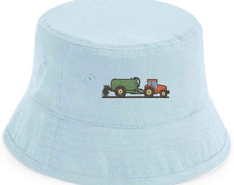Farm Bucket Hat with Tractor & Tanker – Embroidered Country Aesthetic | Cute Gift for Tractor Lovers | Adults and Kids