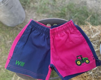 Adults and Kids Pink & Navy Shorts with Animal/Tractor Design