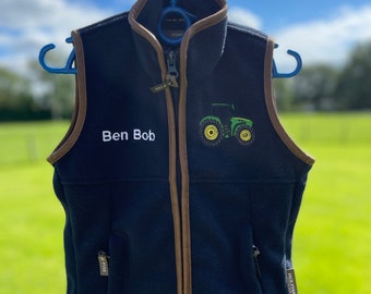 Personalised Children’s fleece gilet with tractor design