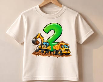 Digger Birthday T-Shirt 1st 2nd 3rd 4th 5th 6th Birthday, Construction Birthday Outfit, Digger Dumper Truck Party Top for Kids