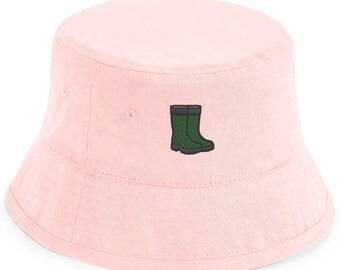 Wellies Bucket Hat – Embroidered Farm Girl Vibes | Cottagecore Garden Hat | Gift for Plant & Flower Lovers | Adults and Kids
