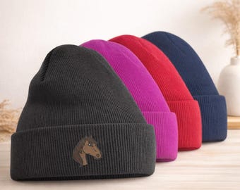 Personalised Horse Beanie Kids & Adults | Embroidered Horse Hat | Pony Beanie | Equestrian Gift | Matching Family Hats UK