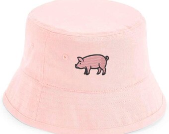Cute Pig Bucket Hat – Embroidered Farm Animal Hat | Kawaii Countrycore Vibes | Funny Gift for Animal Lovers | Adults and Kids