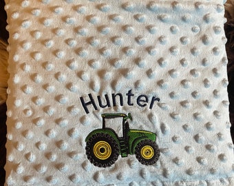 Embroidered Personalised Tractor Blanket Gift