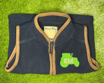 Children’s fleece gilet with personalised tractor embroidered