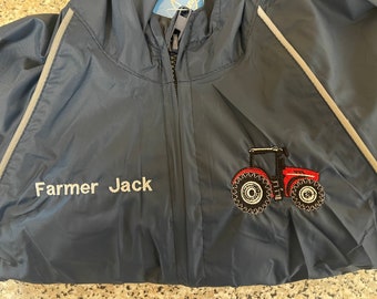 Personalised Kids Waterproof Overalls Embroidered With Tractor Design