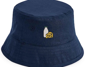 Embroidered Milk & Cheese Bucket Hat – Dairycore Aesthetic | Cute Farm Food Hat | Unisex Gift for Cheese Lovers | Adults and Kids