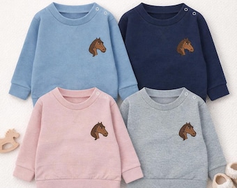 Personalised Horse Jumper Kids | Embroidered Horse Sweatshirt | Girls Pony Jumper UK | Toddler Horse Clothing | Equestrian Gift Child