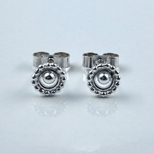 Small silver round earrings with granulation, Handmade granulation studs, Birthday gift for her