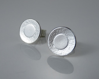 Silver circle in a circle stud earrings, Classic geometric everyday studs, Jewellery gift under 20 pounds