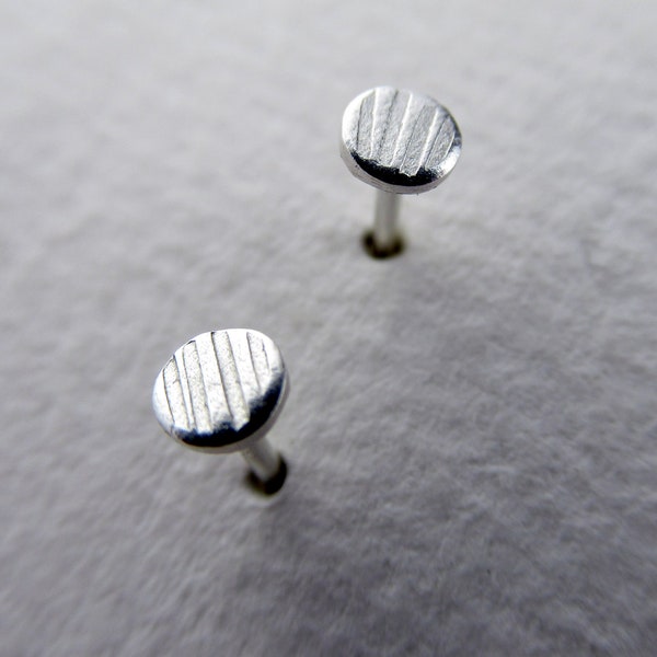 Extremely tiny corrugated silver studs, Teeny tiny textured everyday studs, 3mm round second hole stud earrings