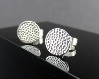 Small textured silver studs, Sparkle hammered stud earrings, Birthday gift under 15 pounds