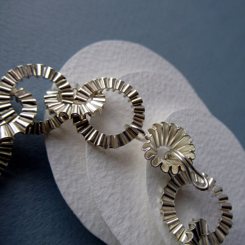 Designer Corrugated silver bracelet Valentine/'s gift Folded Handmade Gift for women Sparkle chunky chain silver bracelet Pleated